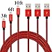 Micro USB Cable,Farplus 3Pack 3 6 10 FT Extra Long Nylon Braided Android USB Charging Cord,High Speed USB Charger Cables for Samsung/Windows/LG/Nexus/HTC/Windows/Nokia/MP3/Camera/Tablet(Black/Red)