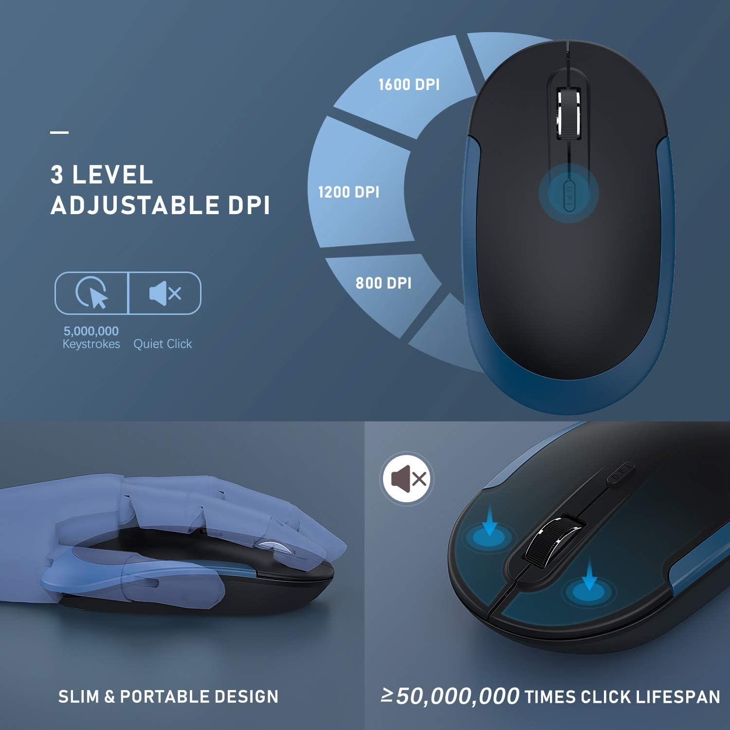 Wireless Keyboard and Mouse, Jelly Comb 2.4GHz Ultra Thin Full Size Wireless Keyboard Mouse Combo Set with Number Pad for Computer, Laptop, PC, Desktop, Notebook, Windows 7, 8, 10 (Sapphire Blue): Computers & Accessories
