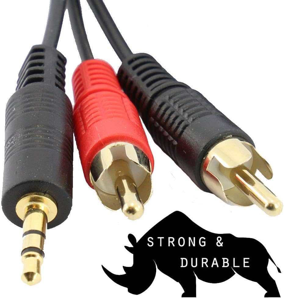 rhinocables 3.5mm Aux Stereo Jack Male Plug to Twin Phono 2 RCA Audio Cable Gold Contacts for Speaker Surround Sound, Hi-Fi - Image 4