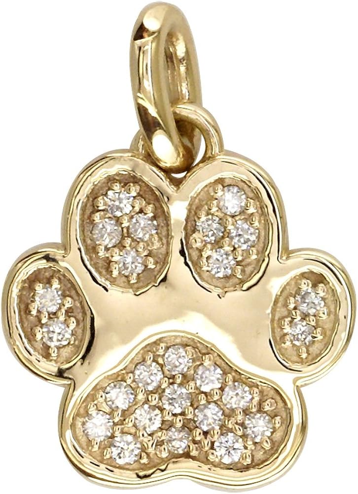 Small Diamond Dog Paw Charm, 0.24CT in 18k Yellow Gold Jewelry