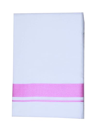 Men's Cotton Double Dhoti, Free Size_113,White and Pink Zari