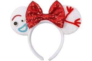 UNSPAZ Mouse Ears Headbands, Sequin Mouse Ears for Women Girls Boys, Shiny Bow Headband for Cosplay Party Decorations Hair Accessories (White)