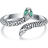 Sterling Silver Snake Ring for Women & Men - Vintage Animal Snake Jewelry - Adjustable Wrap & Open Thumb Rings - Gothic Style - Size 5-9