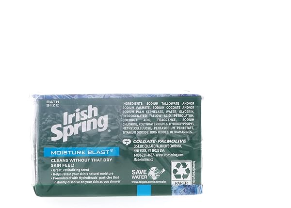 IRISH SPRING DEODORANT BATH BAR SOAP MOISTURE BLAST, 3.75 OZ