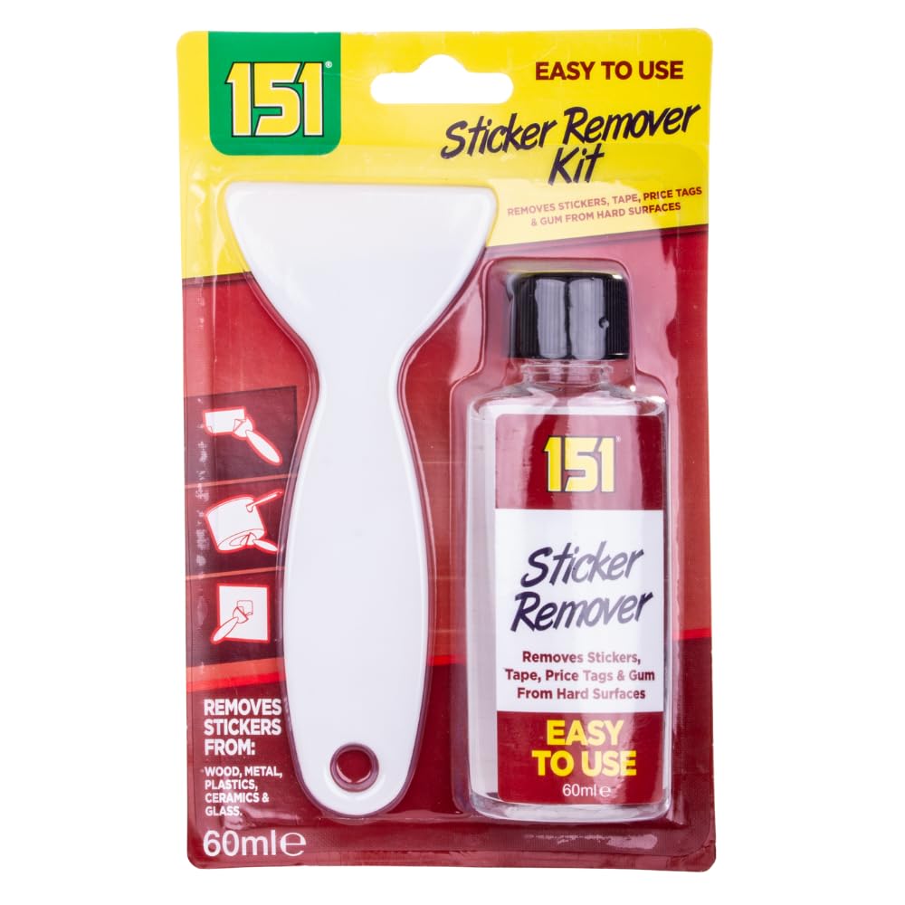 151 Sticker Remover Kit - Removes Stickers, Tape, Price Tags & Gum from Wood, Metal, Plastics, Ceramics & Glass | Easy To Use (60ml + Scraper)