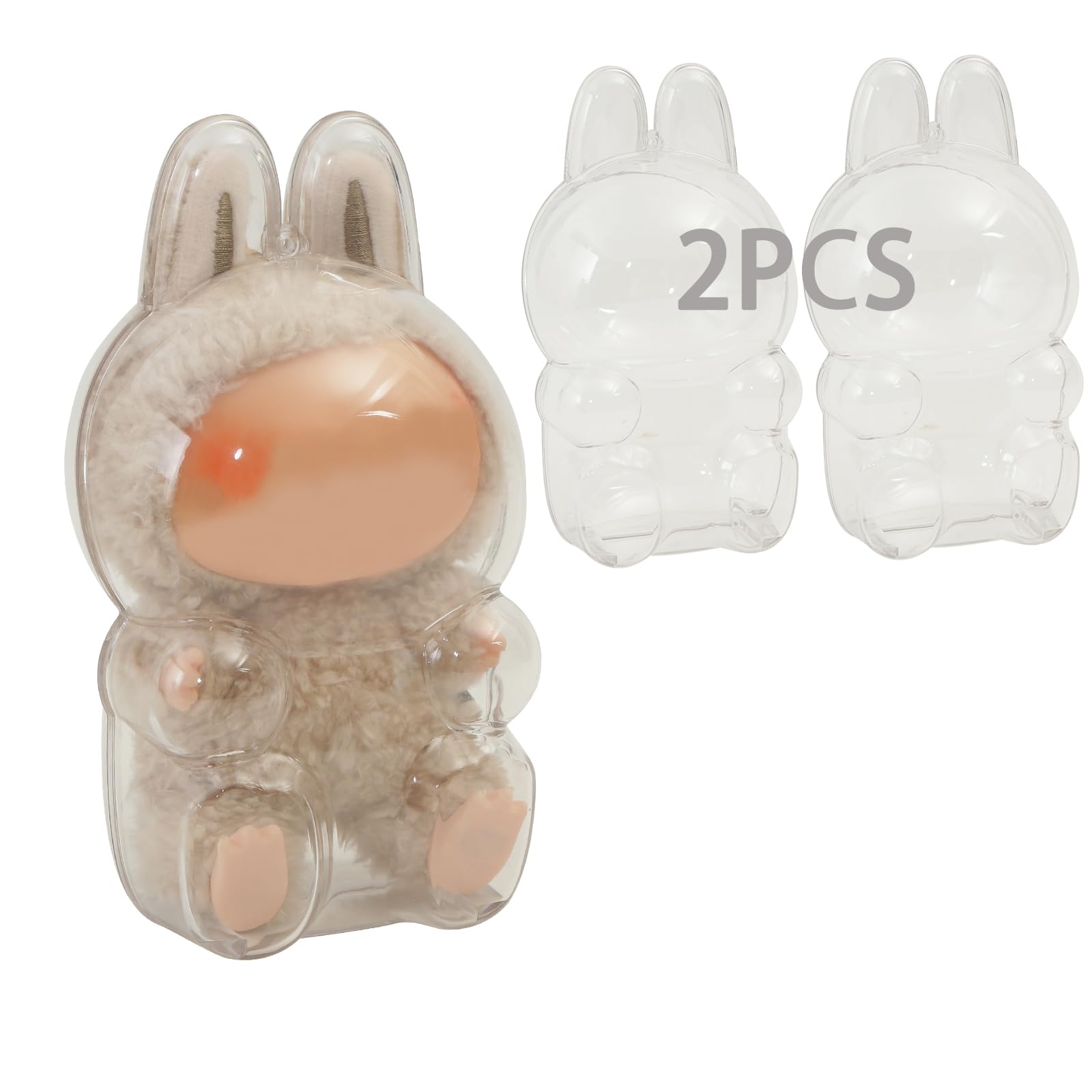 Photo 1 of Moruiero 2pcs Protective Case for LABUBU, Clear Figure Display Bag with Keychain, Plastic Protective Cover, Storage Transparent (Doll Not Include, Style B Sitting)