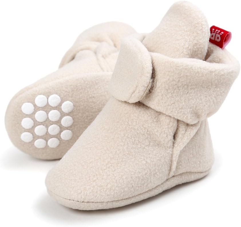 ACAREU Infant Baby Cozy Fleece Booties with Non Skid Bottom Newborn Crib Winter Shoes