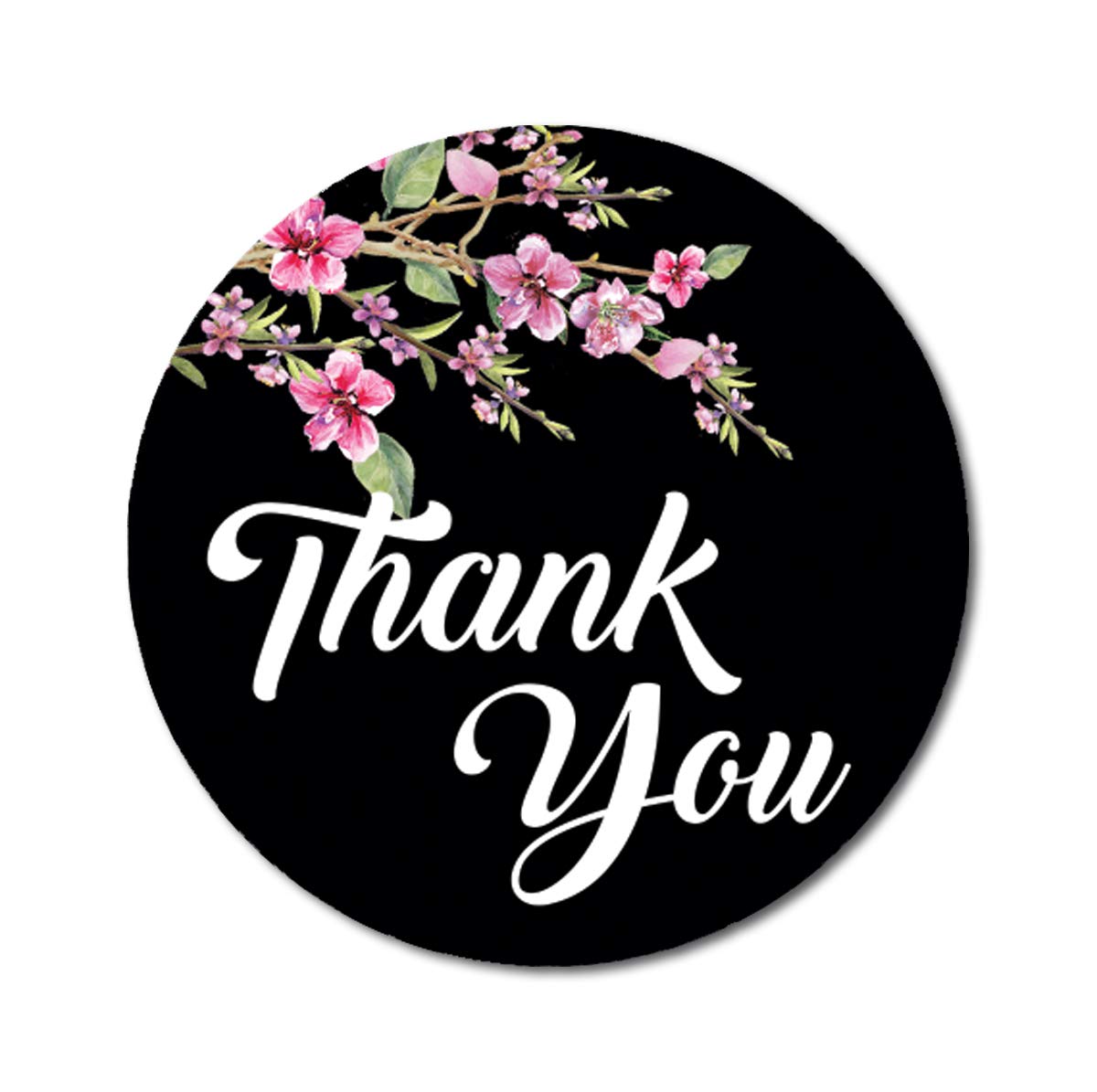 Darling Souvenir Round Blossom Thank You Black Stickers 1.6 inches Envelope Seals-45 Pcs