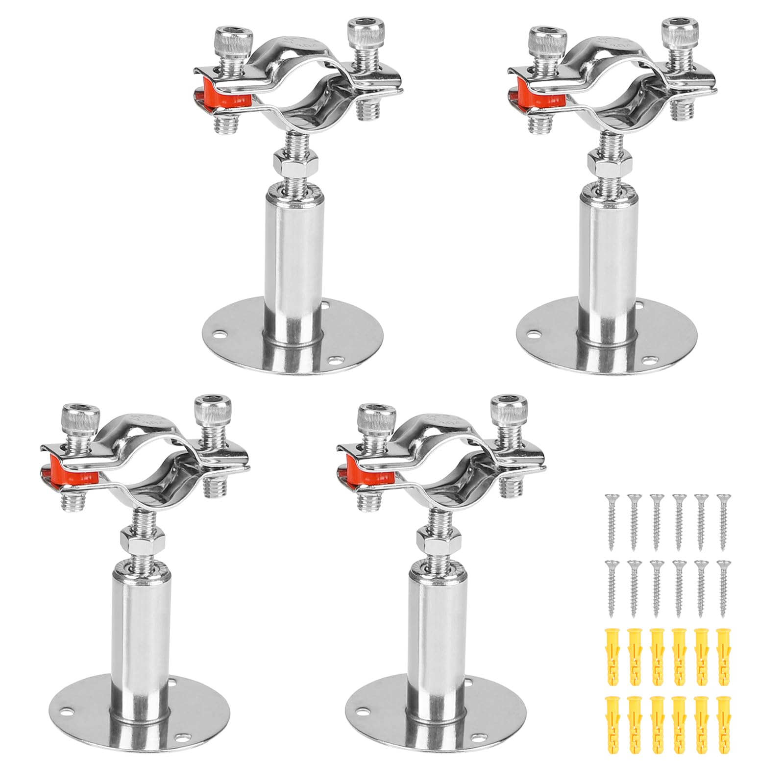 LALAGO 4 x Pipe Bracket Adjustable for Diameter 25-27 mm, Stainless Steel Adjustable Bracket Clamp with 12 Pieces Expansion Screws and Expansion Pipes, Pipe Clamps Ideal for Attaching Pipes or Rods