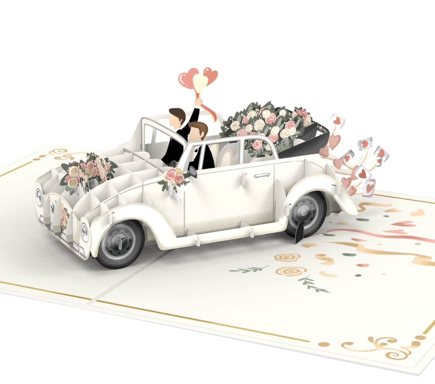 papercrush® Pop Up Card Wedding Car Mr & Mr - 3D Gay Wedding Card for Gay Couple, Elegant Congratulations for Marriage of Man and Man, Beautiful Money Gift for Male Couple