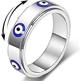 Evil Eye Fidget Ring for Women - 18K Gold Plated Stainless Steel Spinner Rings for Anxiety Relief, Ojo Turco Ring Luck Amulet, Turkish Faith Protection Stackable Jewelry Gift for Women Men