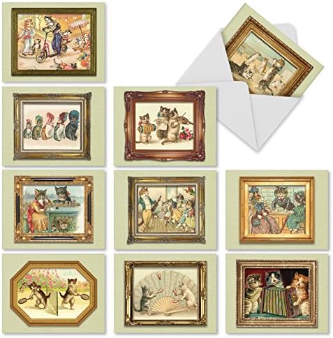 The Best Card Company10 Adorable Blank Cat Cards for Men and Women (4 x 5.12 Inch) - Cute Pet Kittens, Assorted Bulk Notecard Set - A Funny Feline M1737BN