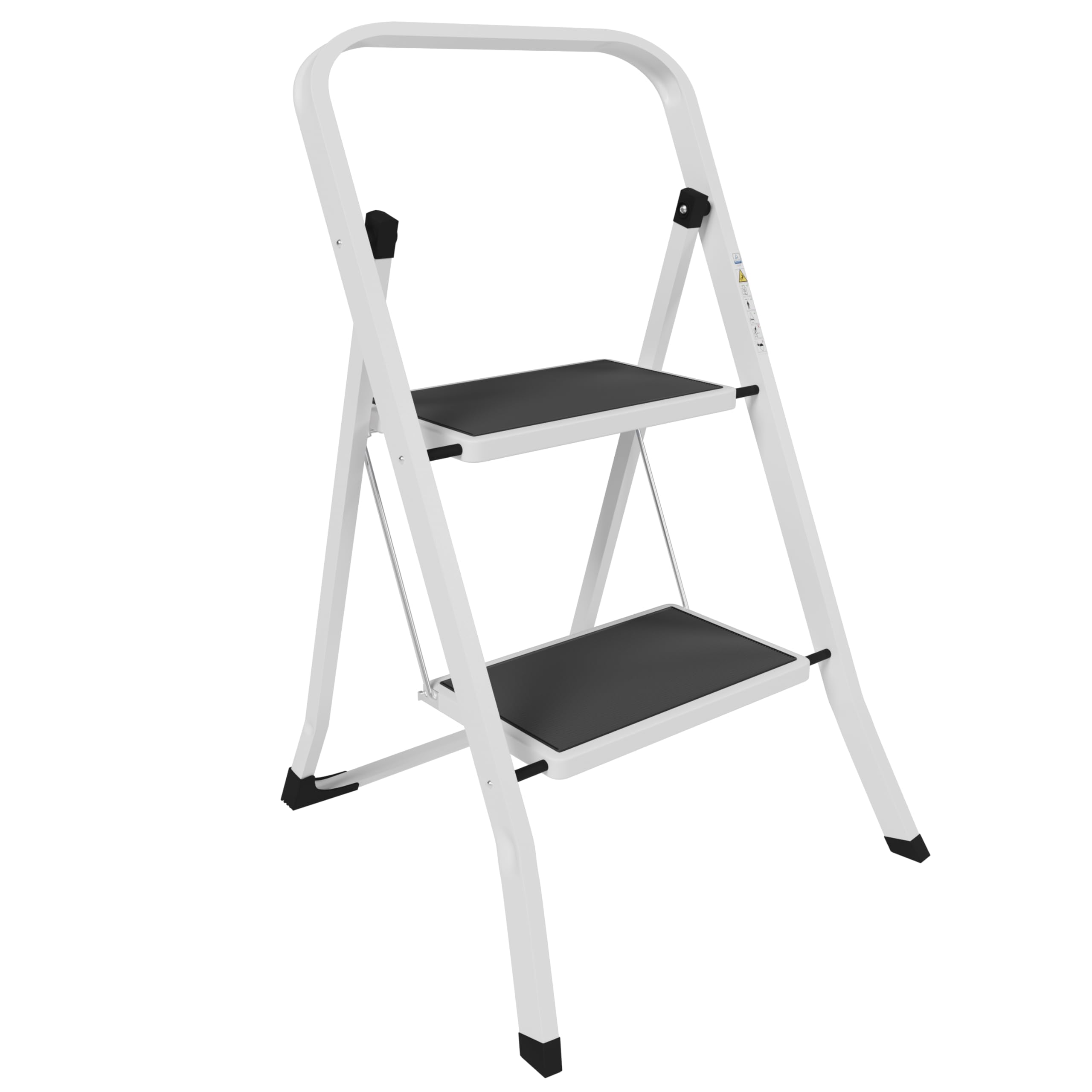Home Vida 2 Step Ladder - Heavy Duty Steel Folding Ladder with Slip-Resistant and Wide Steps, Folding Mechanism, 150kg Max Load, Home/Kitchen/DIY/Garden Use, White