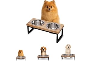 AASPIRE PETS Elevated Dog Bowls, Small 4 Height Mango Wood Raised Dogs Bowl Stand Iron Frame with 16oz 2 Pcs Stainless Steel Pet Dishes | Food & Water 2Cup, 0.47L Capacity Nonslip Cats Feeding Station