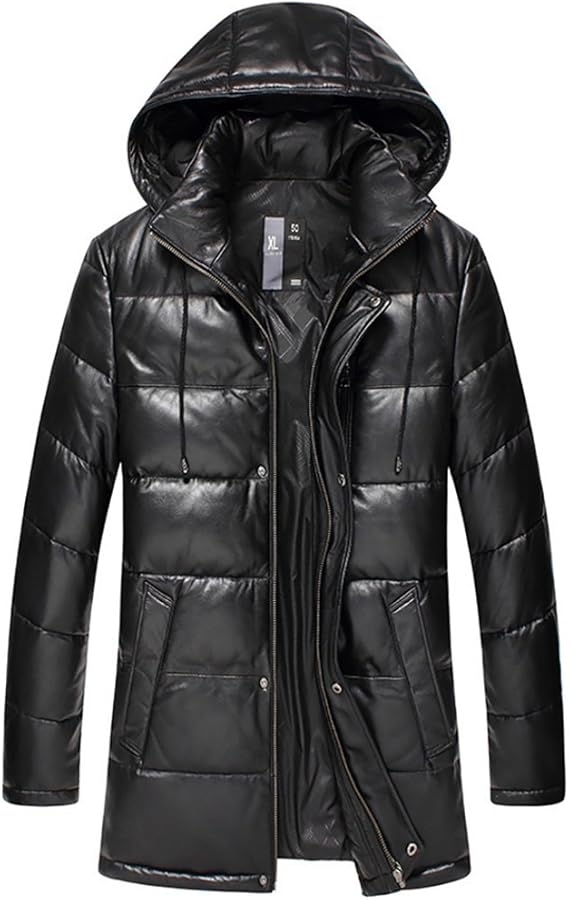 Amazon 本革 ダウンジャケット フードき ダウンコート ロング丈 メンズ ラム革 レザージャケット 本革製 羊革 レザーコート 本革コート 革ジャン コート ジャケット 通販