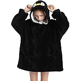 Wearable Blanket Hoodie for Kids 4-12YR Oversized Animal Hooded Blanket Super Soft Comfortable Warm Flannel Penguin