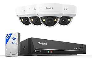 REOLINK 4K Security Camera System, 4pcs 4K UHD IK10 Vandalproof PoE Surveillance Cams Outdoor, 8CH NVR 2TB HDD, Color Night Vision, Smart Detection, 2-Way Talk, IP67 Weatherproof, RLK8-800V4