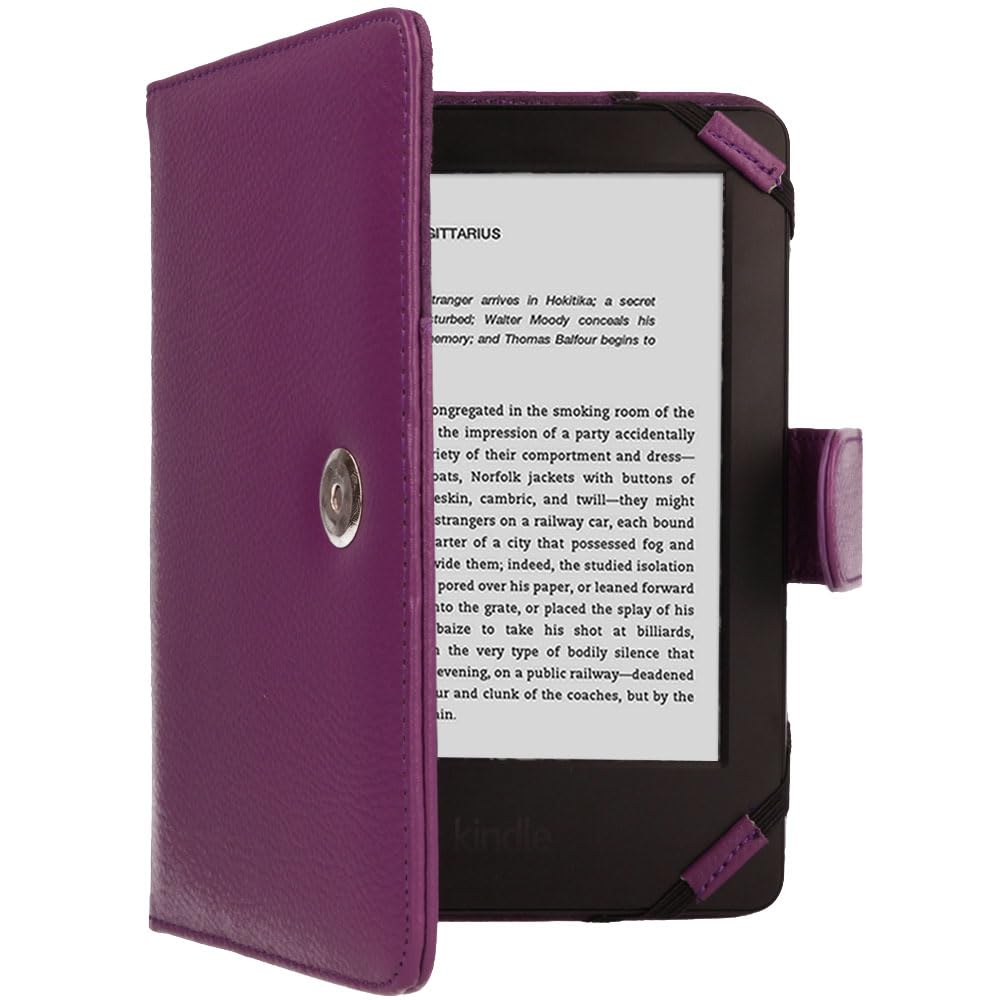 TECHGEAR Kindle PU Leather Folio Case Cover With Magnetic Clasp made for Amazon Kindle eReaders 12th - 4th Generation (2024-2011) & eReader, Paperwhite with 6 inch Screen (PURPLE)