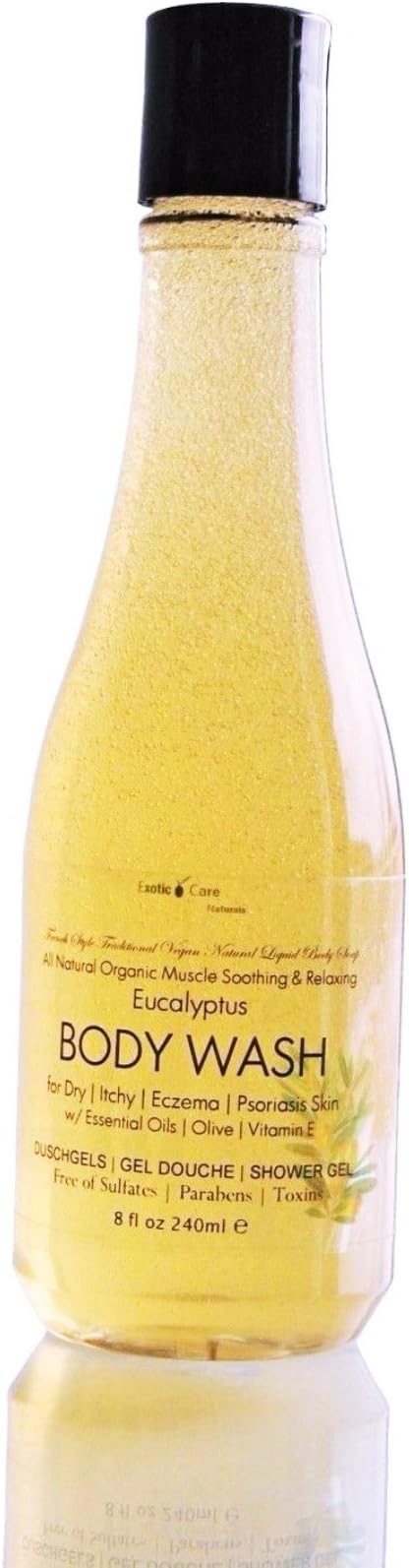 Exotic Care Naturals Organic Body Wash Shower Gel with Muscle Soothing Eucalyptus -Sulfates Free