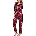 SWOMOG Womens Silk Satin Pajamas Set Long Sleeve Button Down Sleepwear 2 Piece Lounge Set Pj Set XS-3XL