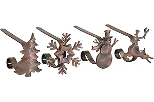 Haute Decor MantleClip Stocking Holders with Removable ZINC Alloy Holiday Icons (4-Pack Assorted Icons, Oil-Rubbed Bronze)