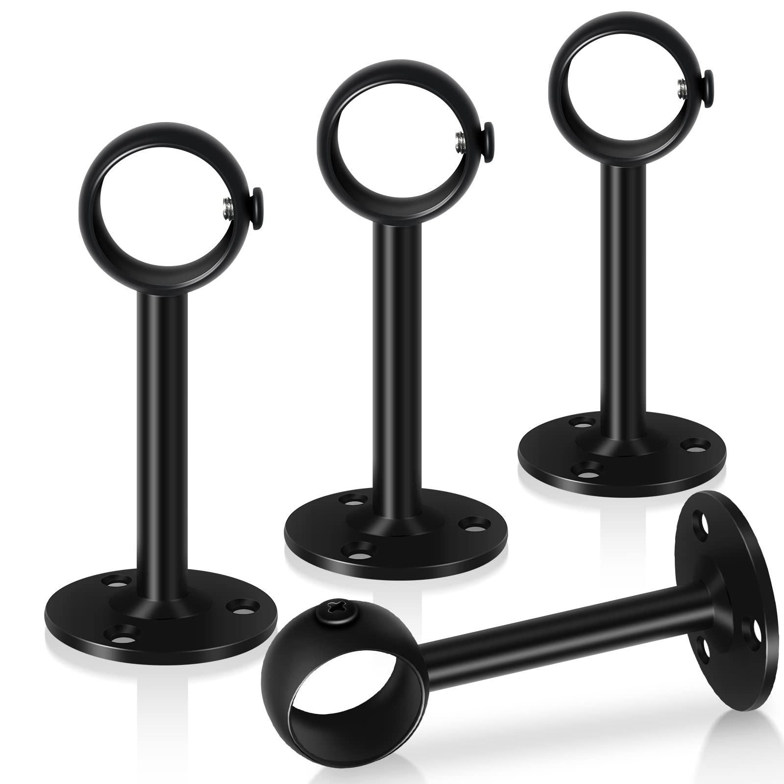 TOKPLNU Curtain Pole Brackets, 33mm Black Curtain Rail Brackets Heavy Duty Stainless Steel Curtain Rod Holder Closet Wardrobe Rod End Support Ceiling Curtain Brackets for Poles, 4 Pack