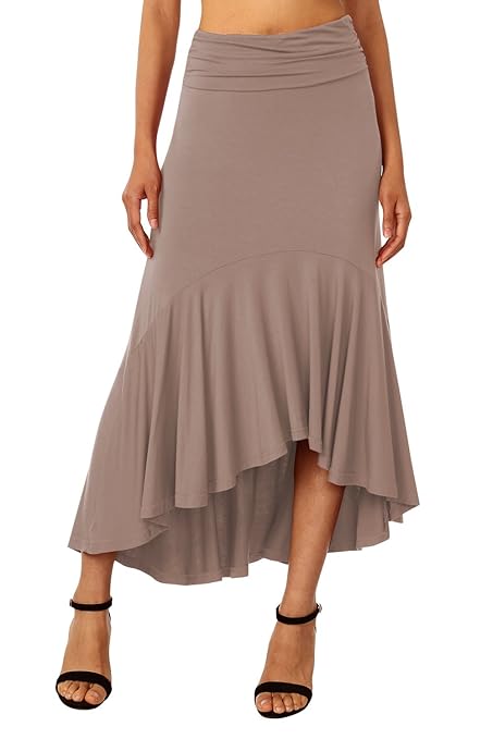 DJT Damen A-Linie Asymmetrisch Rock Lang Faltenrock Sommerrock Elastische Taille Röcke