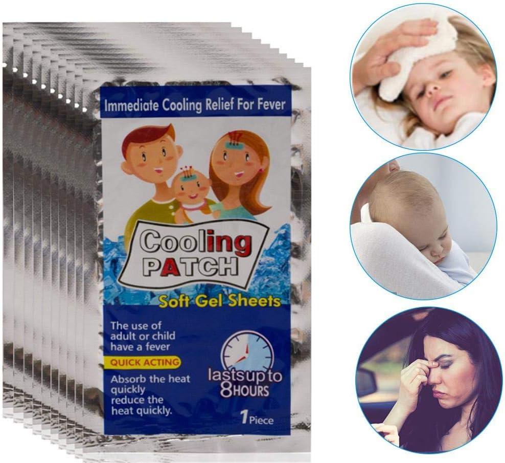 Fever Reducer Pad, Fever Cooling Patch,Fever Cooling Patch, Discomfort Cooling Forehead Strips Relief Patch Temperature Ice Instant Cooling Sticker for Baby,Adults (10/100pcs)