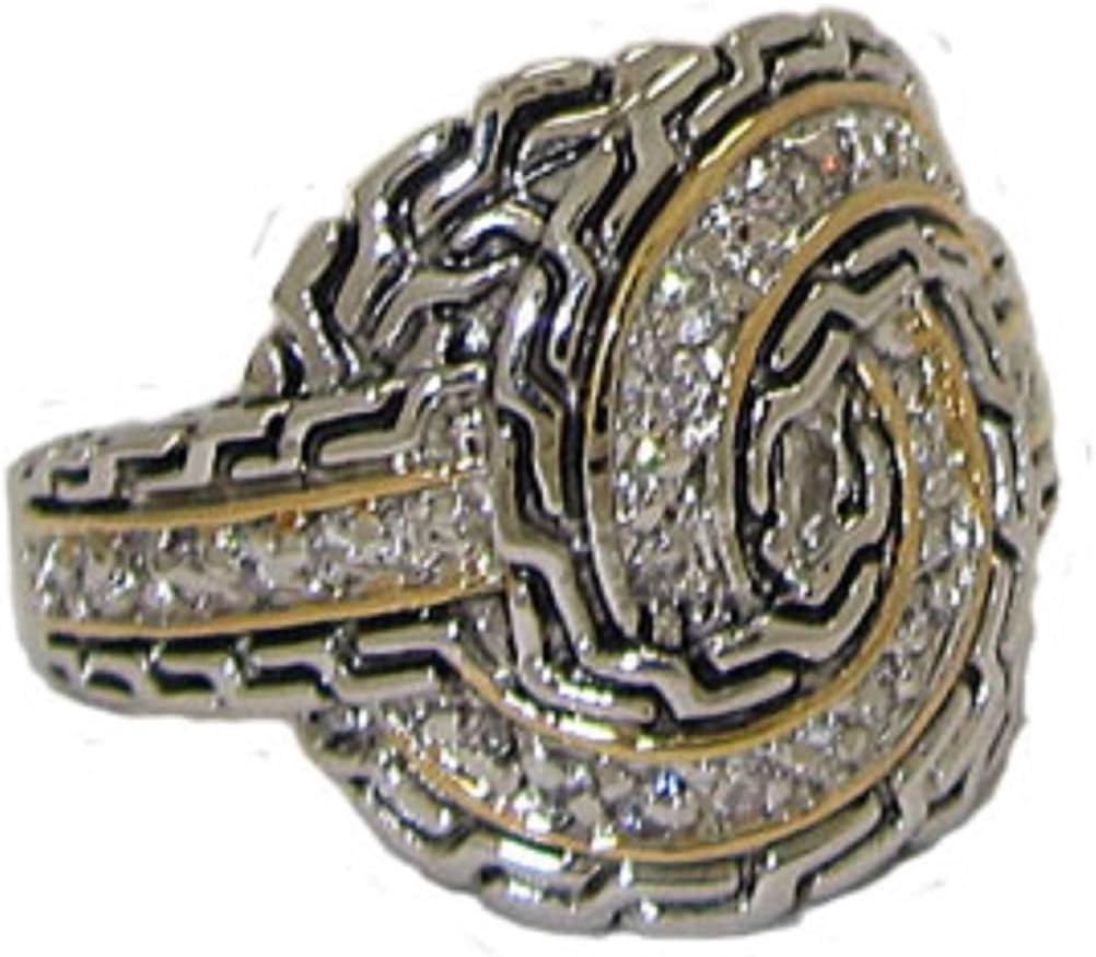 Yourjewellerybox Greek Key 2TONE 18KT Yellow Gold GP Rhodium Weave Simulated Diamond Ring CR3400
