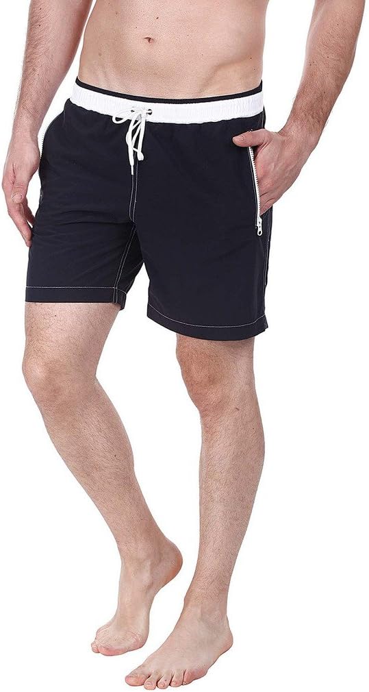 Zobello Men's Contrast Color Waist Band Swim Shorts in Nylon Quick Dry Fabric