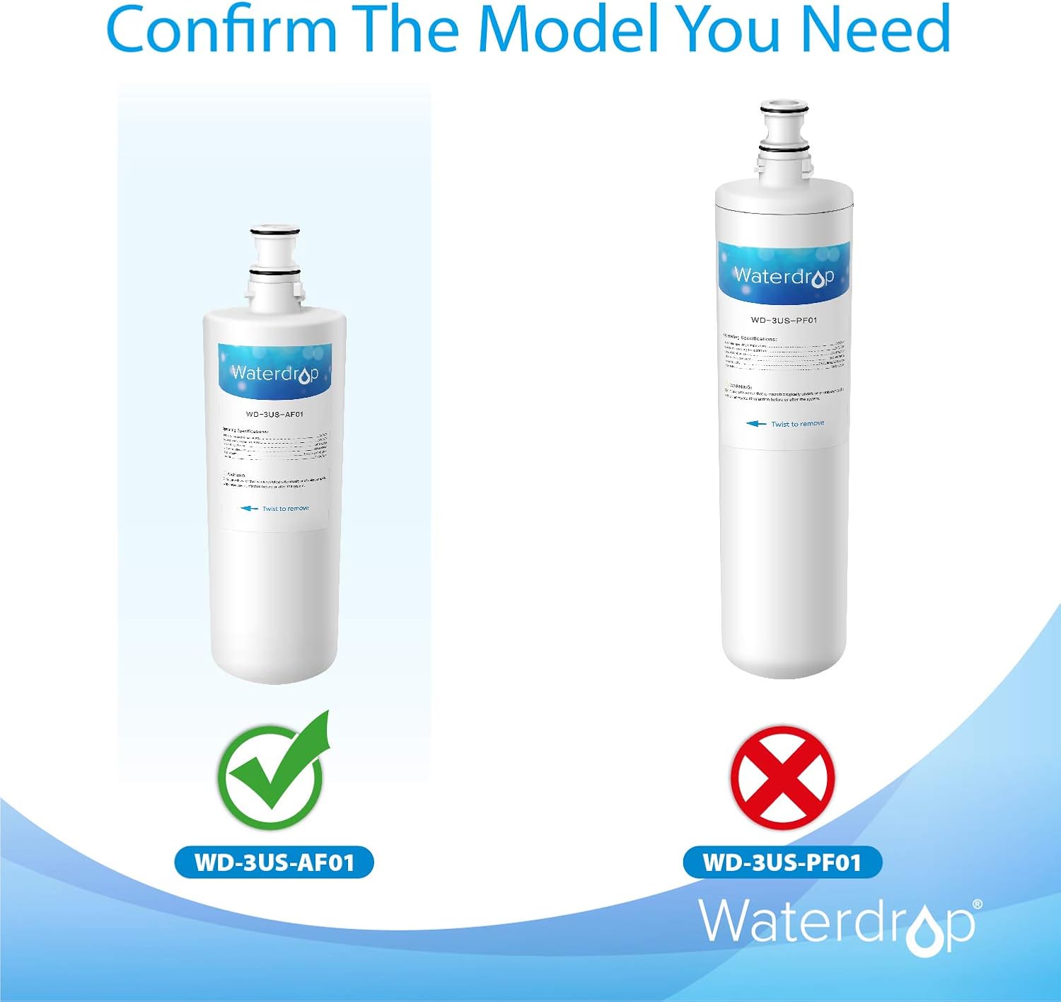 Waterdrop 3US-AF01 Undersink Water Filter, Compatible with Filtrete Standard 3US-AF01, 3US-AS01, Aqua-Pure AP Easy C-CS-FF, Whirlpool WHCF-SRC, WHCF-SUFC, WHCF-SUF, Pack of 2: Home Improvement