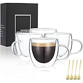 VENVENWEAVS Espresso Cups Set Of 4,Double Wall 5OZ Hand Blown coffee Shots Glass,Espresso Coffee Mugs In Gift Box,Perfect For Espresso,Latte,Cappuccinos,Tea Bag,Juice