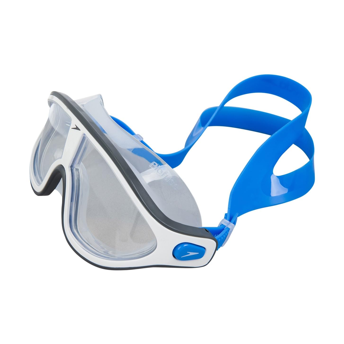 Speedo Unisex-Adult Biofuse Rift Mask Swimming Goggles | Open Water Swim Mask | Anti-fog | Anti-leak Goggles, Bondi Blue/White/Clear, One Size