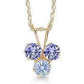 Gem Stone King 14K Yellow Gold Blue Tanzanite and Arctic Blue Zirconia 3-Stone Pendant Necklace For Women (0.41 Cttw, Gemstone December Birthstone, Round 3MM, 18 Inch Chain)