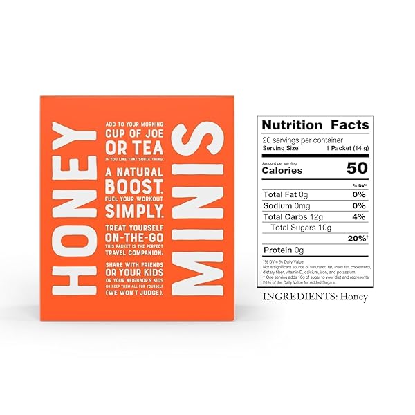 NATE’S HONEY MINIS – SINGLE-SERVE 100% PURE, RAW & UNFILTERED HONEY – 0.49OZ PACKETS, 20CT BOX