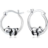 JUSTKIDSTOY Hypoallergenic Panda/Unicorn/Hummingbird/Dolphin Hoop Earrings for Women 925 Sterling Silver Animal Huggie Hoop Earrings Jewelry Gifts for Sensitive Ears
