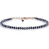 InfinityGemsArt Blue Sapphire Bracelets For Women, Natural Burmese Gemstone Beaded Dainty Jewelry for Her, September Birthstone, 14K Rose Gold Plated 925 Sterling Silver Chain 8 inch