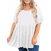 Beautife Womens Plus Size Babydoll Tops Ruffle Short Sleeve Peplum Flowy Shirts Summer Casual Loose Fit Tunic Blouses
