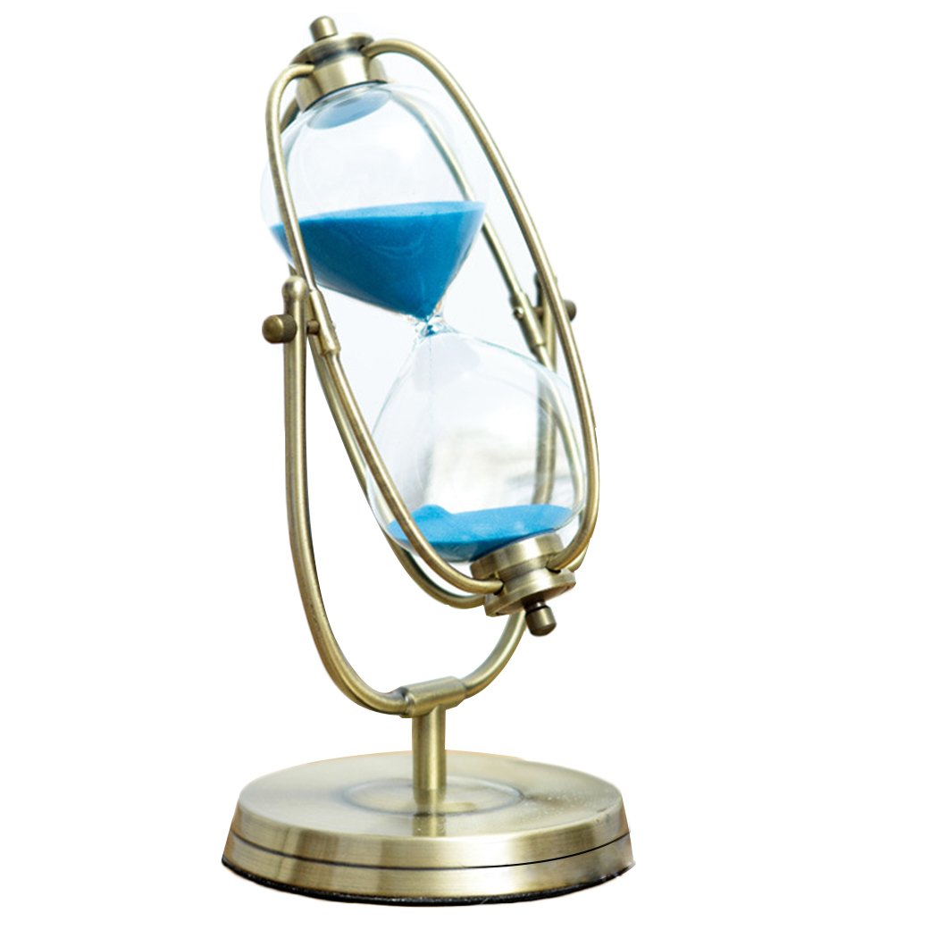 Sand Clock Sand Glass Hourglass for Decoration Kitchen Cooking or Teaching Timer Rotating Metal Bronze 30MIN in Blue