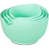 BoxedHome Nesting Plastic Mixing Bowl Set, 4 Piece Mixing Bowl Set with Pour Spouts, Size 1.7, 2.5, 3.5 and 4.5qt, for Prepping, Mixing, Baking, Cooking(2023 New Version, Green)