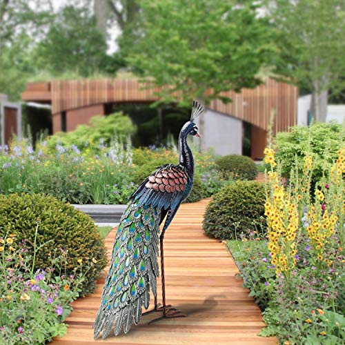 chisheen Garden Peacock Statue Outdoor Metal Yard Art Lawn Statues
