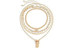 Ingemark 4Pcs Layered Gold Choker Necklace Sets for Women Girls Trendy Retro Coin Medallion Pendant Dainty Snake Chain Toggle Clasp Necklaces Fashion Chunky Costome Jewelry Gifts