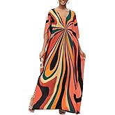 Bsubseach Kaftan Dresses for Women V Neck Batwing Sleeve Plus Size Caftans Swimwear Coverups Maxi Beach Dresses