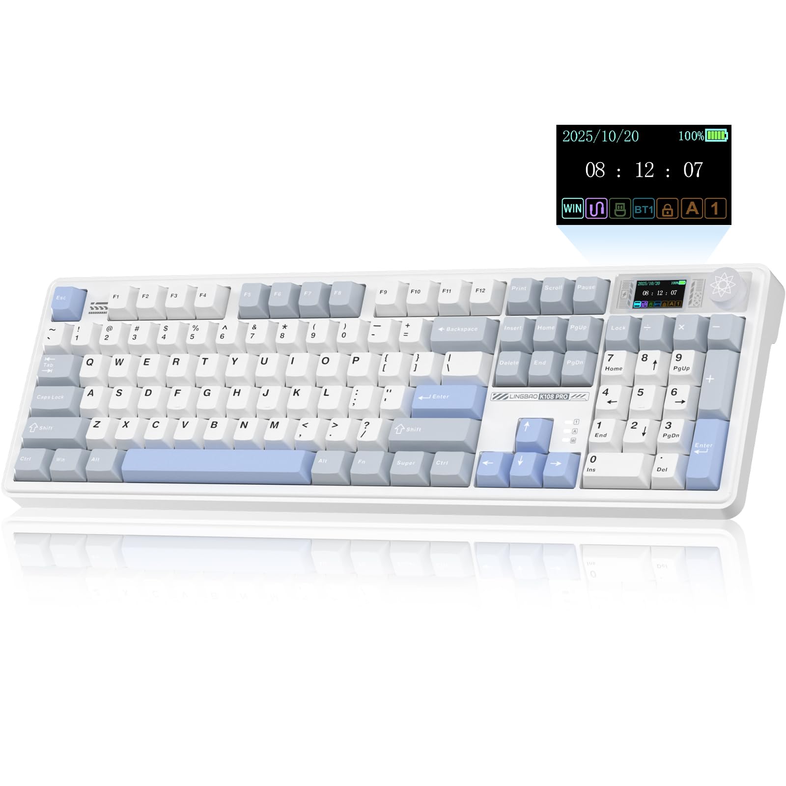 Photo 1 of **********DAMAGED***************READ CLERK COMMENTS********

CORBOBO LINGBAO K108 Pro Wireless Mechanical Keyboard with Screen & Knob, Full Size Creamy Keyboard with Number Pad, 10000mAh Battery, PBT Keycaps, RGB Backlit, Hot-swappable Gaming Keyboards