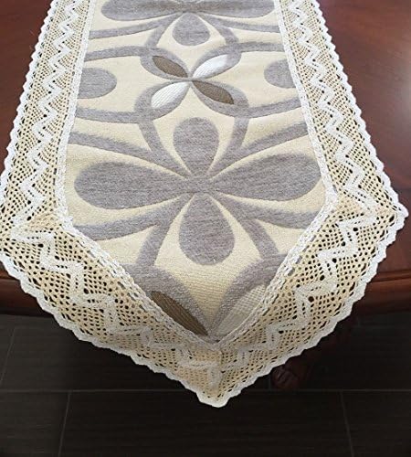 Ofit Chenille Lace Custom Sectional Sofa Cover Furniture Protector or Table Runner and Placemats (10x60, Grey)