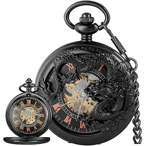 Cortella Pocket Watch for Men, Hollow Design Hand Wind Mechanical Roman Numerals, Steampunk Style,Gift for Dad Watches