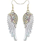 Szxc Women's Crystal Guardian Angel Wings Hypoallergenic Dangle Earrings Biker Jewelry - 2 1/4 inch