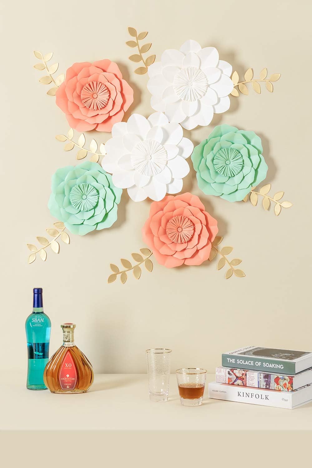 Amazon Com 3d Paper Flower Decorations Giant Paper Flowers Large Handcrafted Paper Flowers Mint Coral White Set Of 6 For Wedding Backdrop Bridal Shower Table Centerpieces Nursery Wall Decor Kitchen Dining