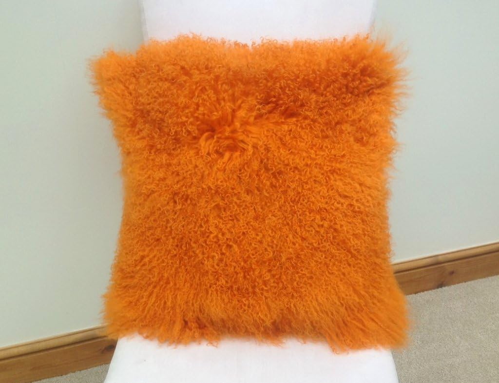 mongolian sheepskin cushion cover orange highest quality by little