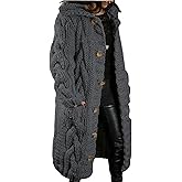 LIZALIG Womens Knit Long Cardigan Sweater Button Down Oversized Coat Lapel Neck Fair Isle Sweaters with Pockets Fall Winter